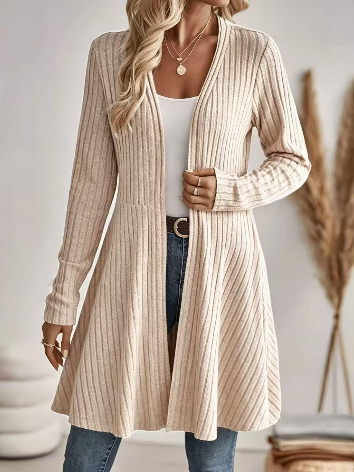 Long gilet maille côtelée sans col femme – photo 18 – Frippin'Dealz