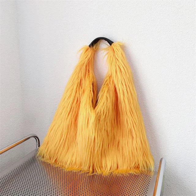 Grand sac porté épaule fausse fourrure moelleux 12 couleurs 9