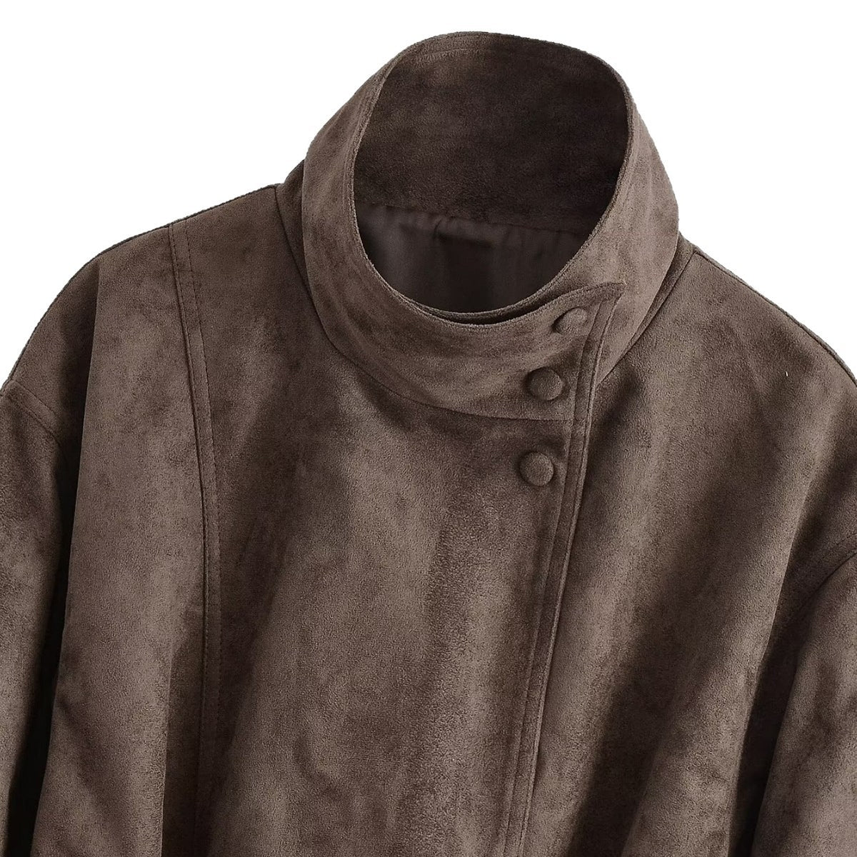 Veste courte effet daim à col montant, boutonnage simple et poches, coupe ajustée, pour femme 6