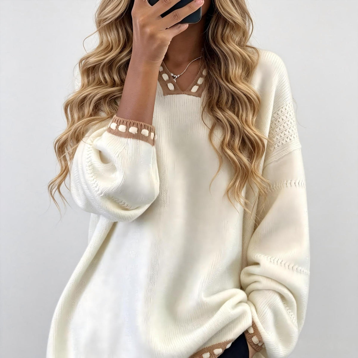 Pull ample col V en maille femme – photo 6 – Frippin'Dealz