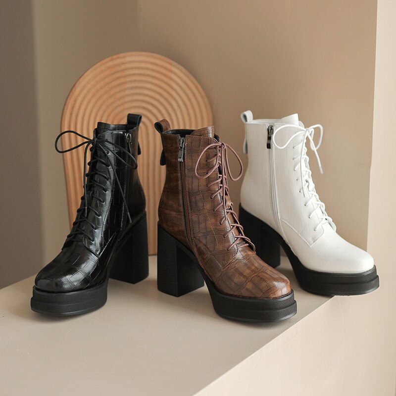 Bottines rétro cuir plateforme talon épais femme – photo 50 – Frippin'Dealz