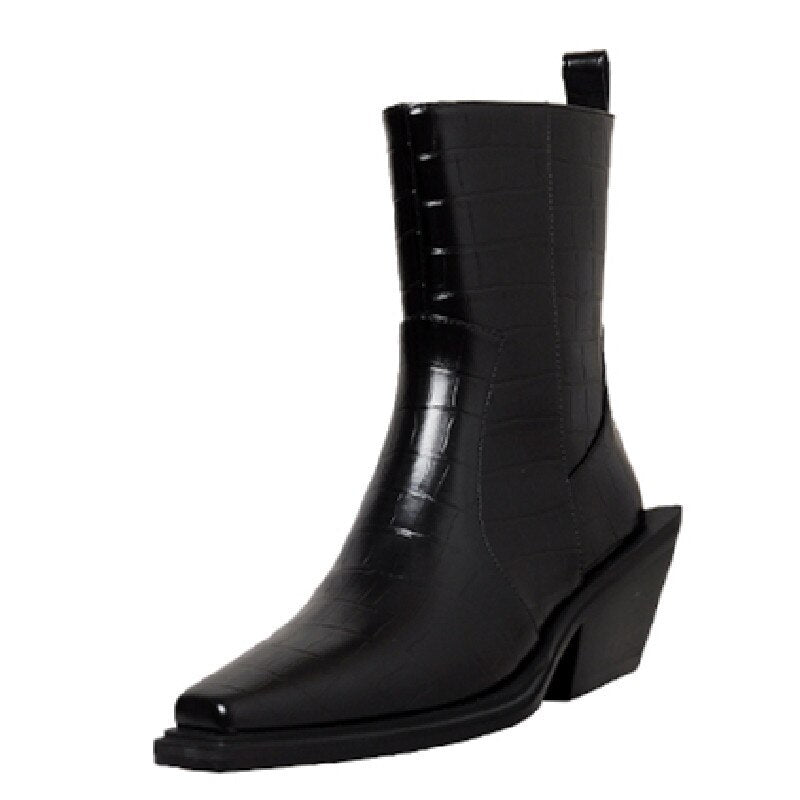 Bottines cuir talon épais bout carré zip latéral rétro femme – photo 39 – Frippin'Dealz