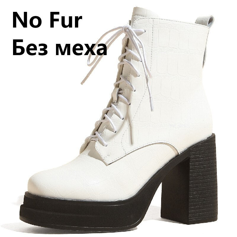 Bottines rétro en cuir à plateforme et talon épais pour femme, style bureau 20