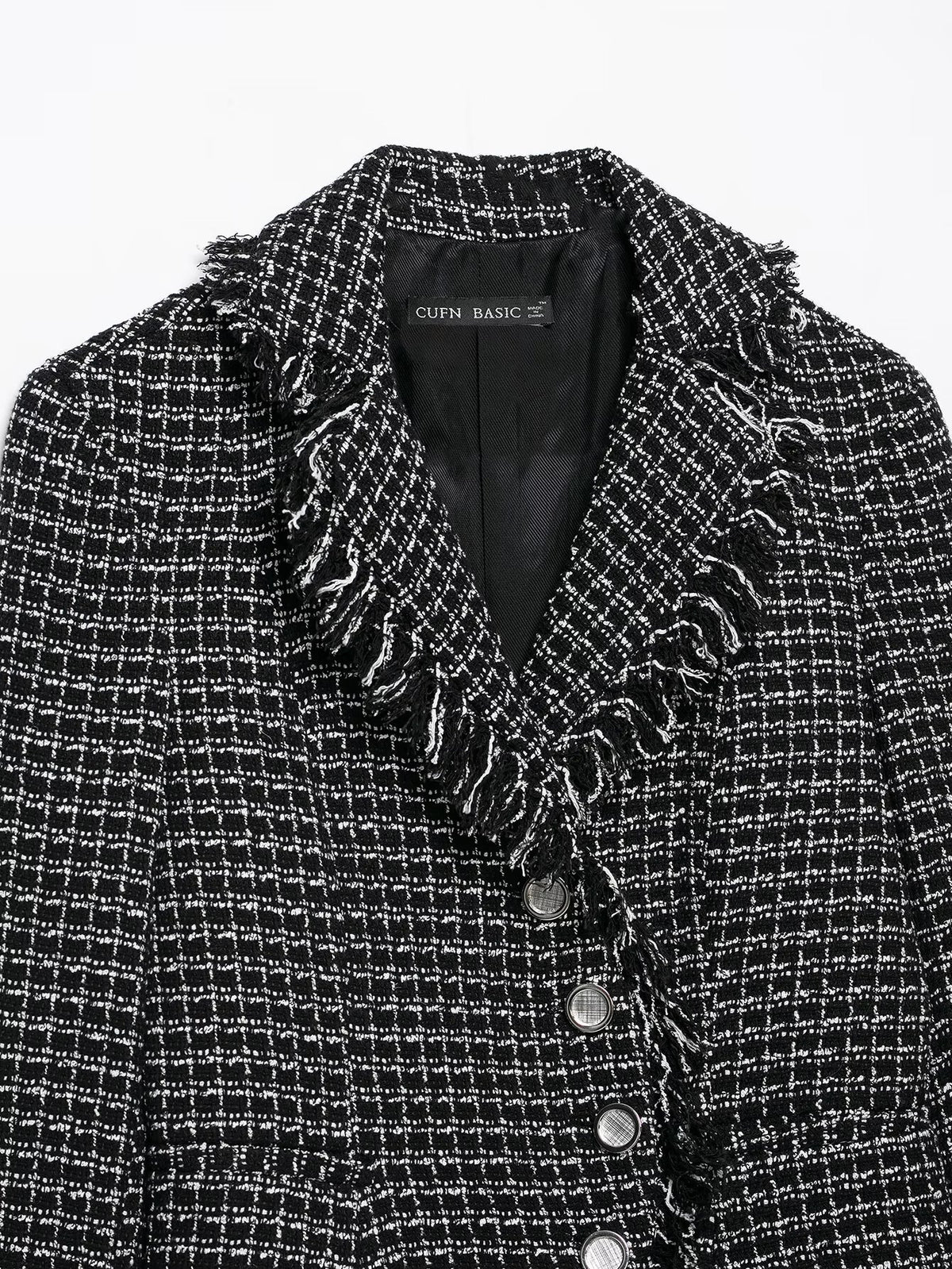 Blazer col montant bords effilochés boutons femme noir – photo 10 – Frippin'Dealz