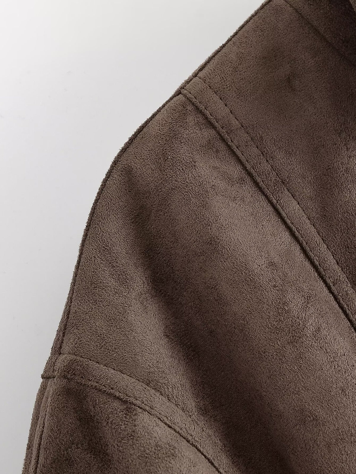 Veste courte effet daim col montant boutonnage simple poches femme – photo 24 – Frippin'Dealz