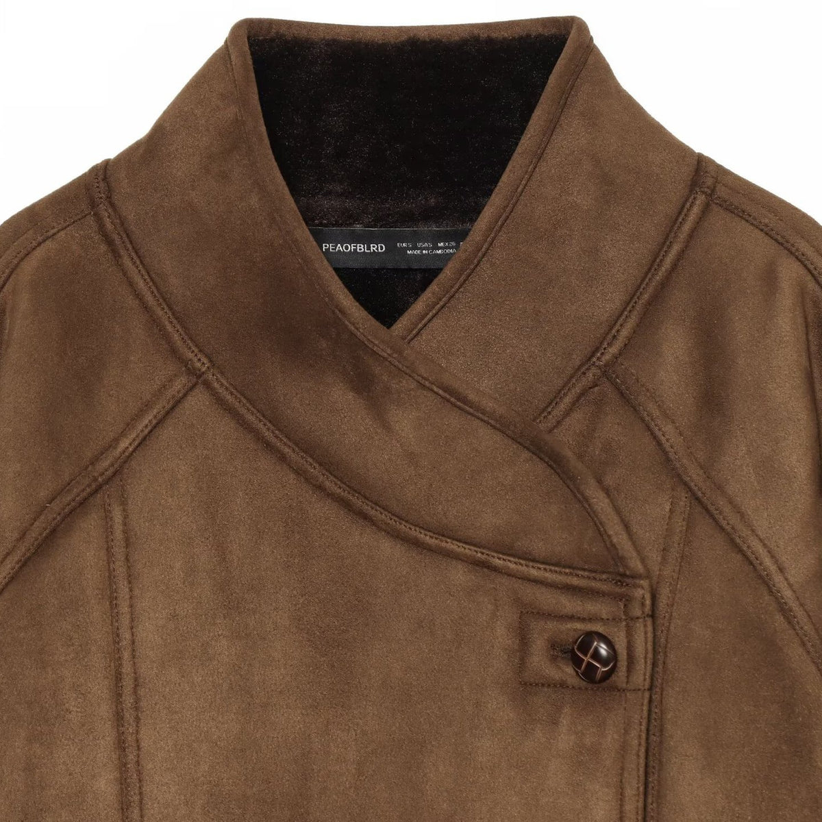 Veste courte à col montant effet fourrure patchwork, manches longues, pour femme, marron 4