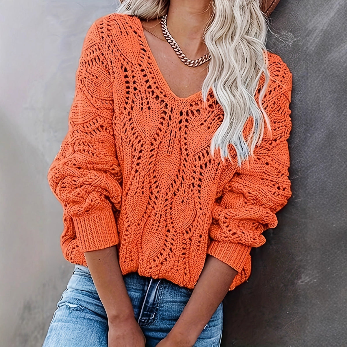 Haut en maille découpe feuille orange femme – photo 6 – Frippin'Dealz