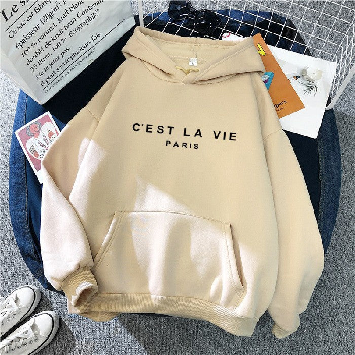 Sweat à capuche pour femme imprimé lettres, doublé polaire, coupe ample, style étudiant décontracté 12