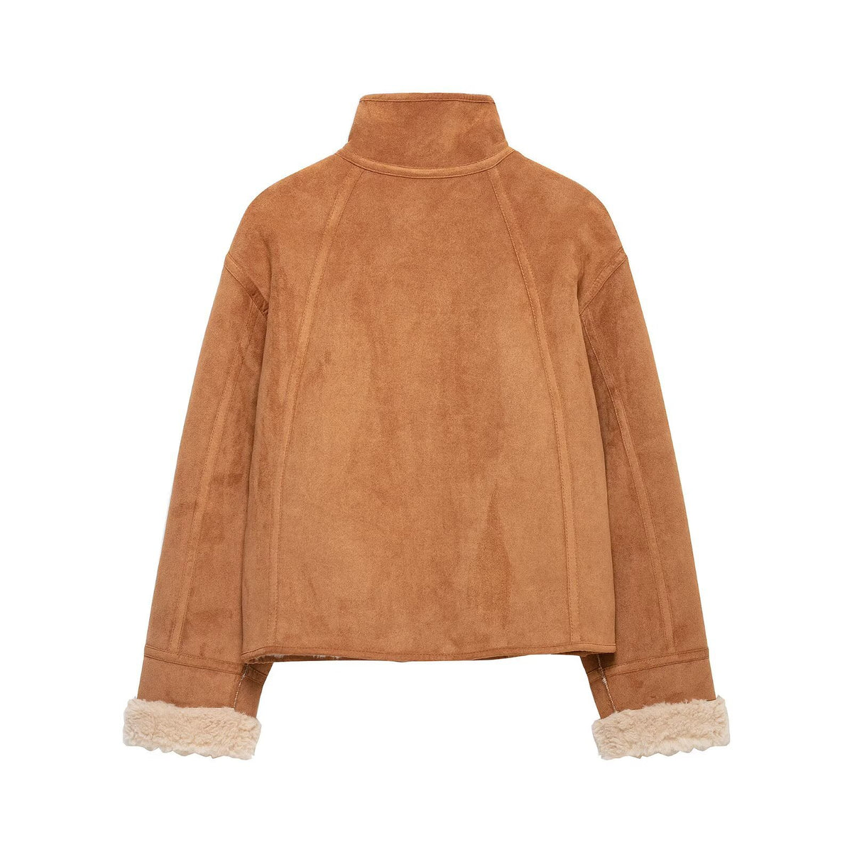 Veste ample à col montant en polaire double face, boutonnage simple, pour femme, marron 5
