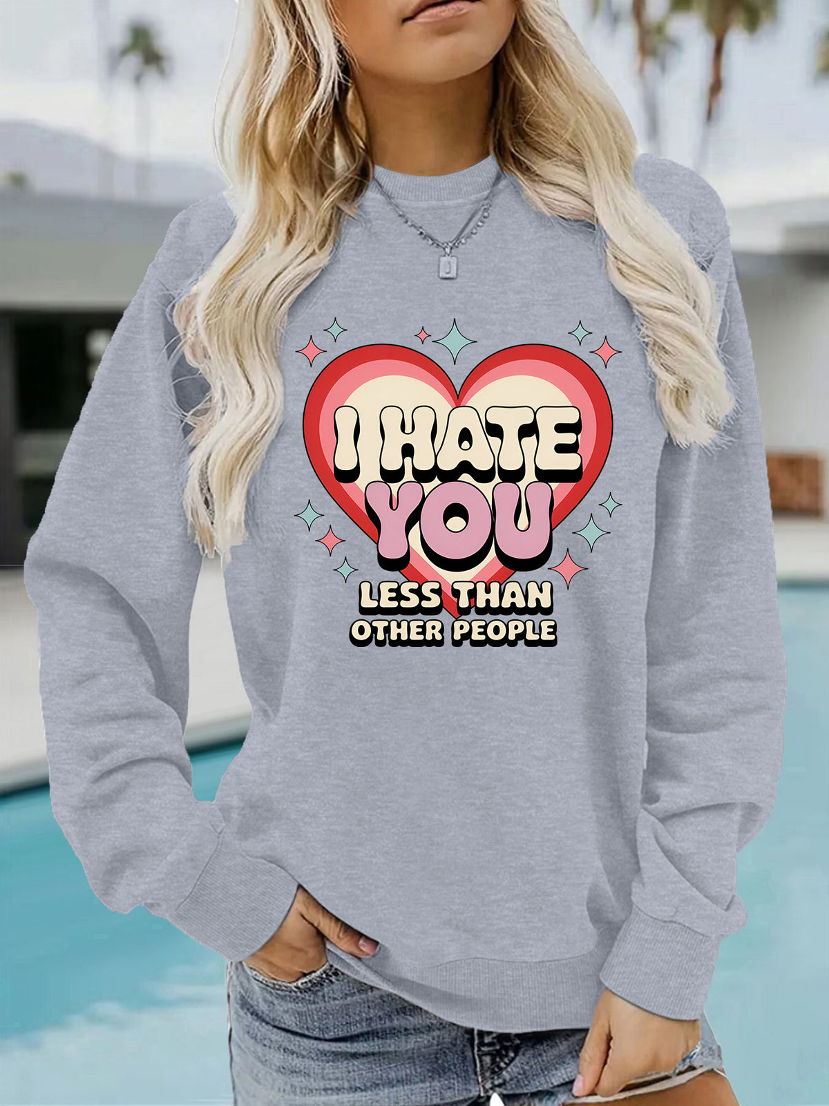 Sweat-shirt col rond style chic citadin, manches lanternes, imprimé thermocollé, pour femme, 3 coloris 8