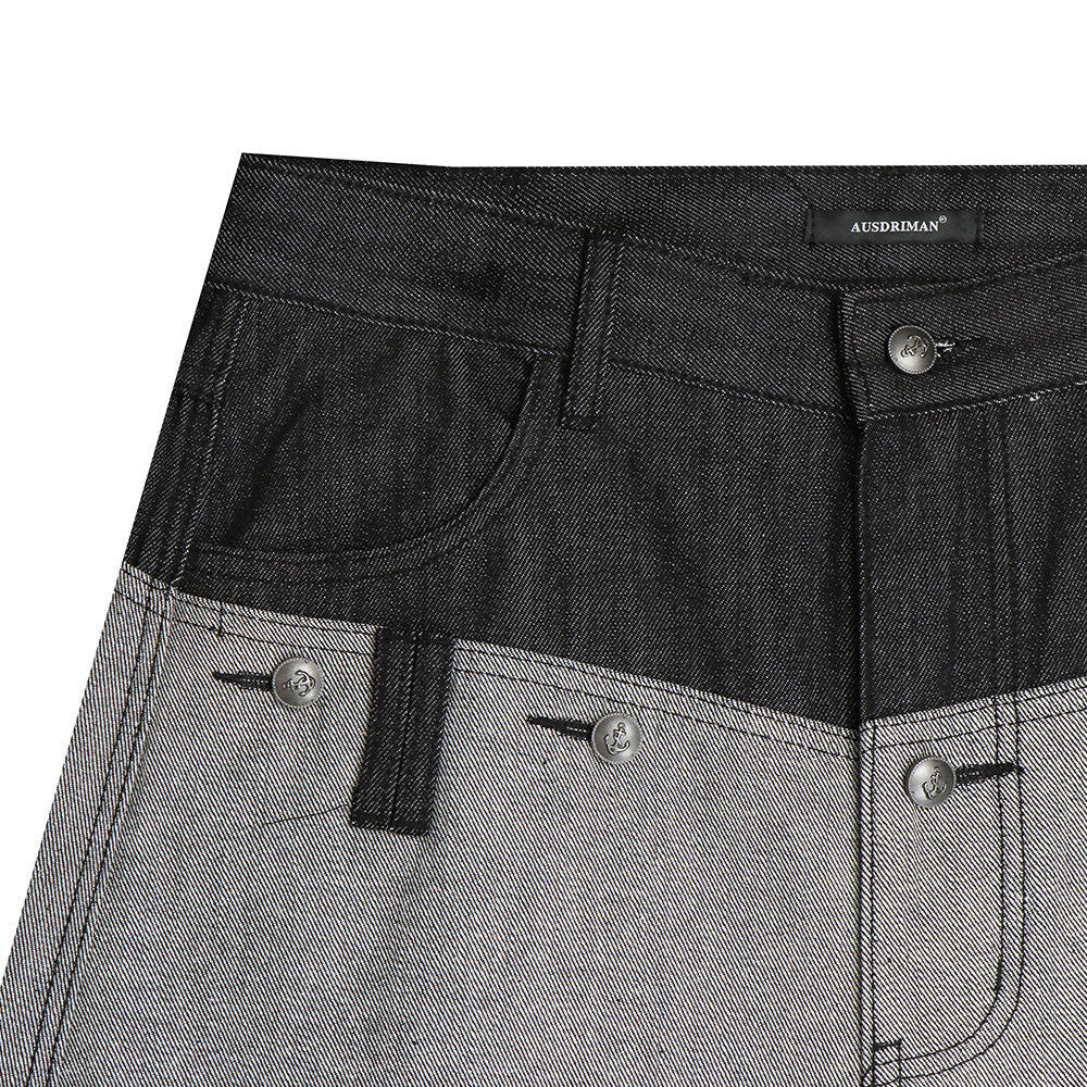 Jean sabre pour homme, ceinture à empiècements, broderie cursive et poches contrastées 4