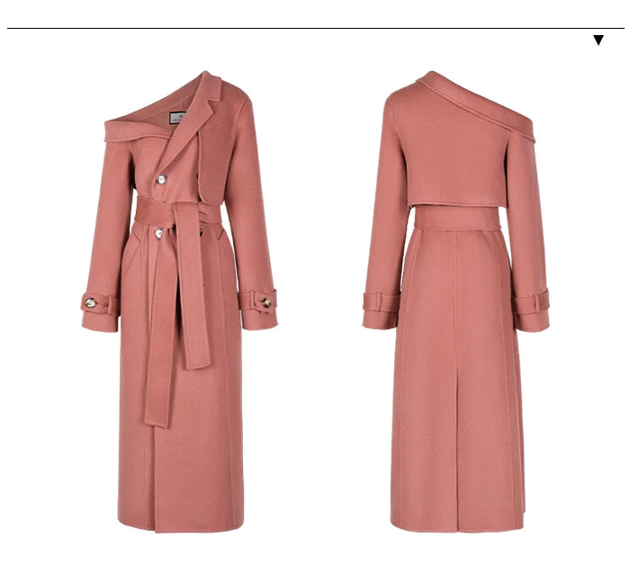 Manteau laine double boutonnage épaule asymétrique femme rouge corail – photo 21 – Frippin'Dealz