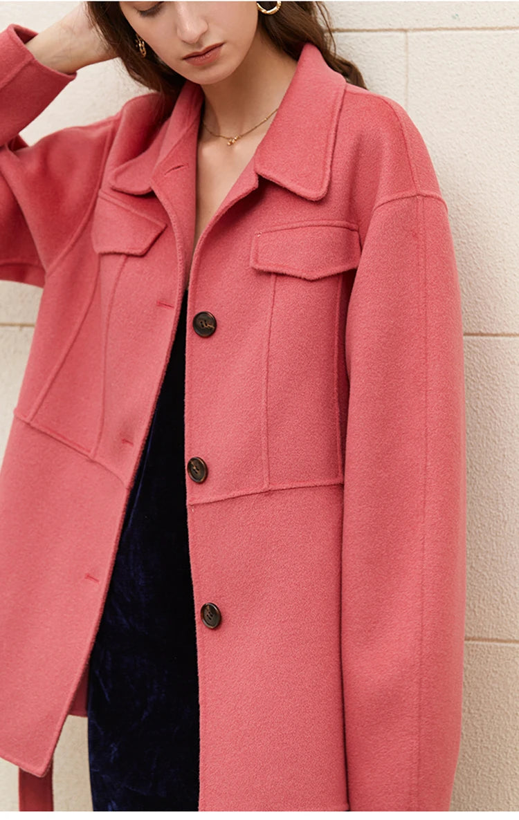 Manteau laine rose poudré ceinturé femme – photo 14 – Frippin'Dealz
