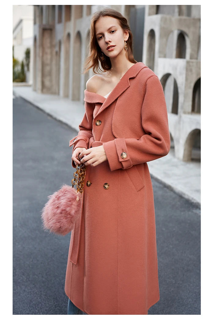Manteau laine double boutonnage épaule asymétrique femme rouge corail – photo 18 – Frippin'Dealz