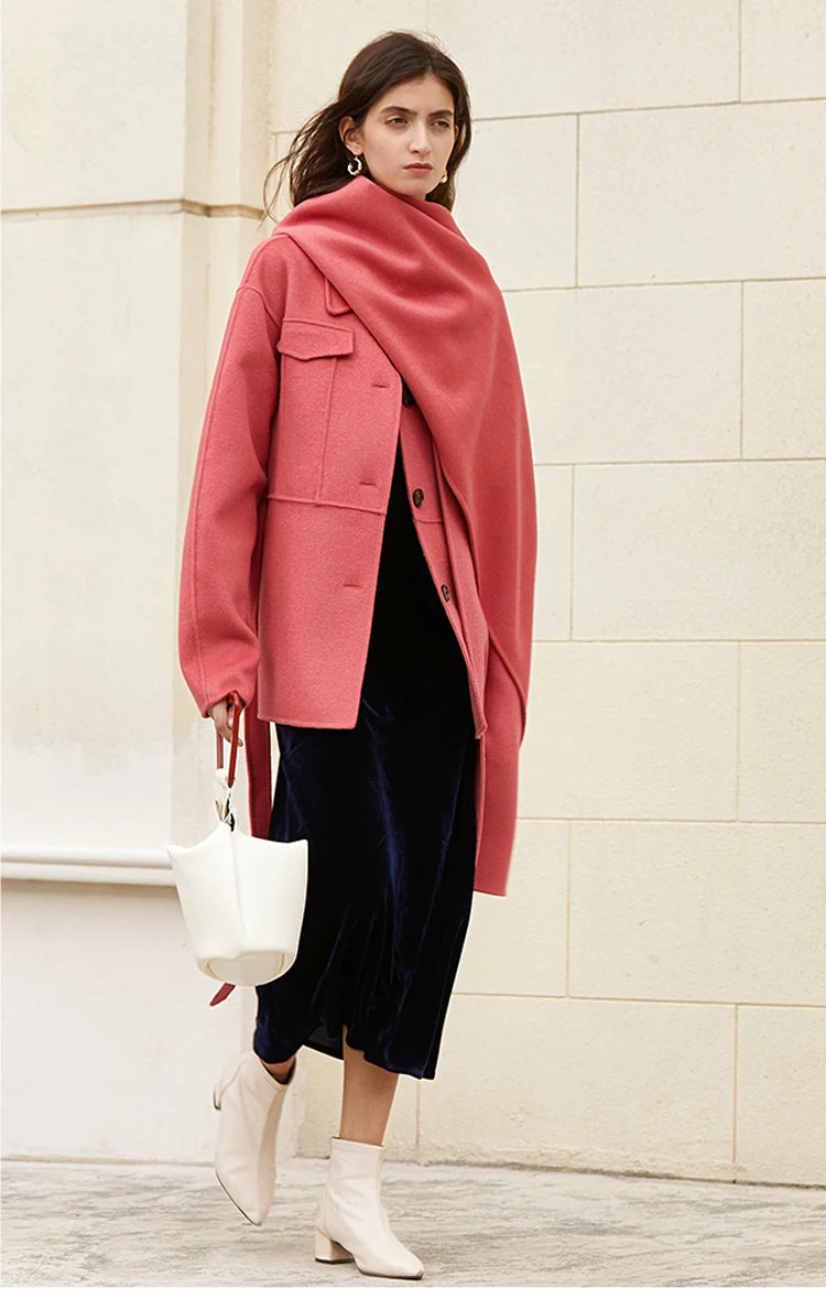 Manteau laine rose poudré ceinturé femme – photo 17 – Frippin'Dealz
