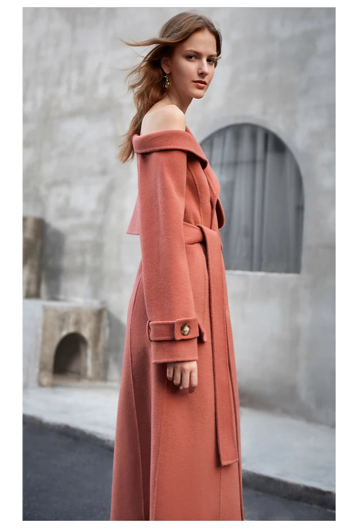 Manteau laine double boutonnage épaule asymétrique femme rouge corail – photo 14 – Frippin'Dealz