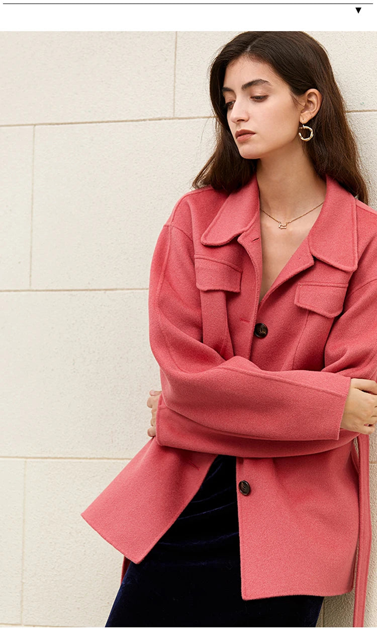 Manteau laine rose poudré ceinturé femme – photo 13 – Frippin'Dealz