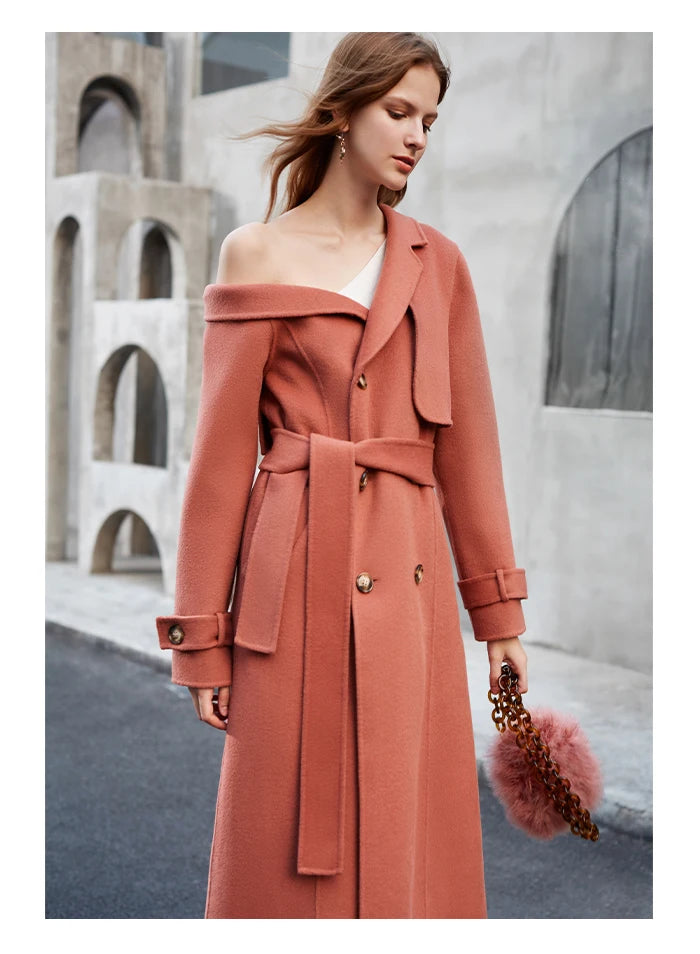 Manteau laine double boutonnage épaule asymétrique femme rouge corail – photo 12 – Frippin'Dealz