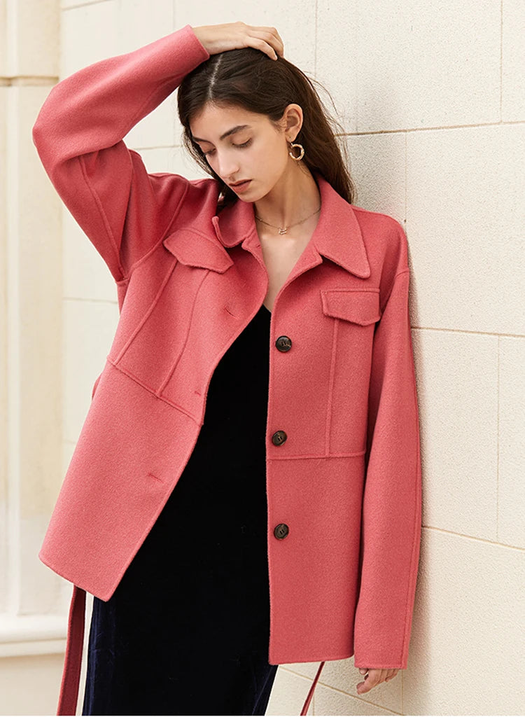 Manteau laine rose poudré ceinturé femme – photo 6 – Frippin'Dealz