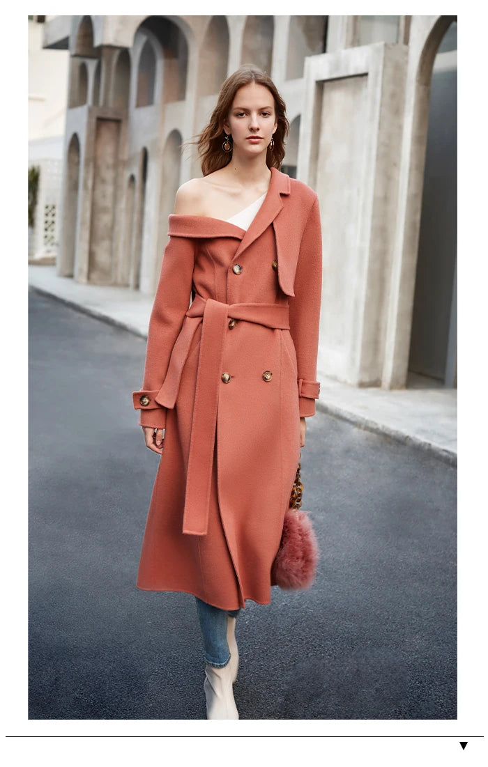 Manteau laine double boutonnage épaule asymétrique femme rouge corail – photo 20 – Frippin'Dealz