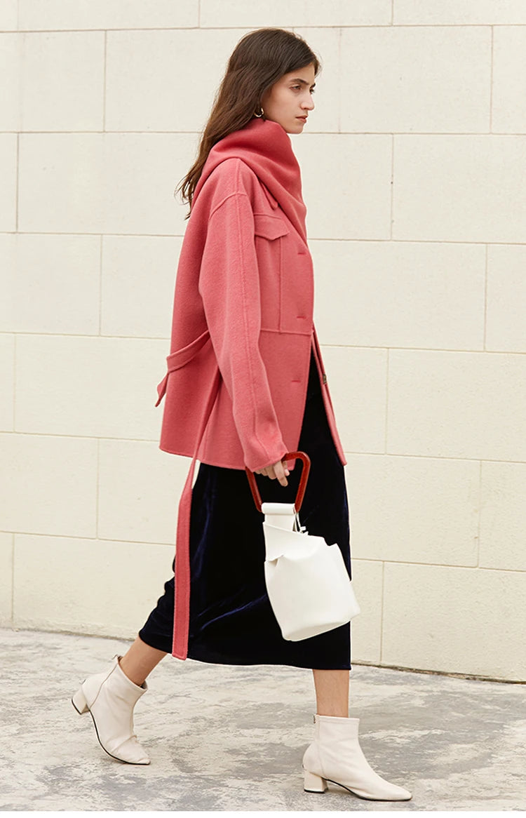Manteau laine rose poudré ceinturé femme – photo 20 – Frippin'Dealz