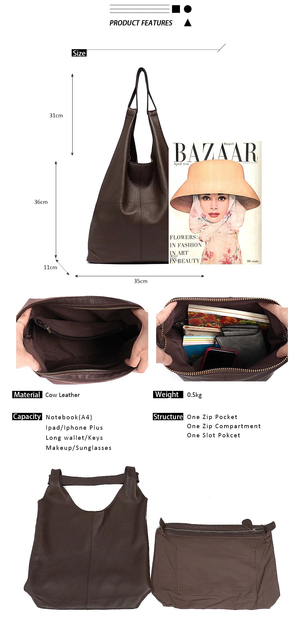 Grand sac épaule cuir de vache seau vintage femme – photo 12 – Frippin'Dealz