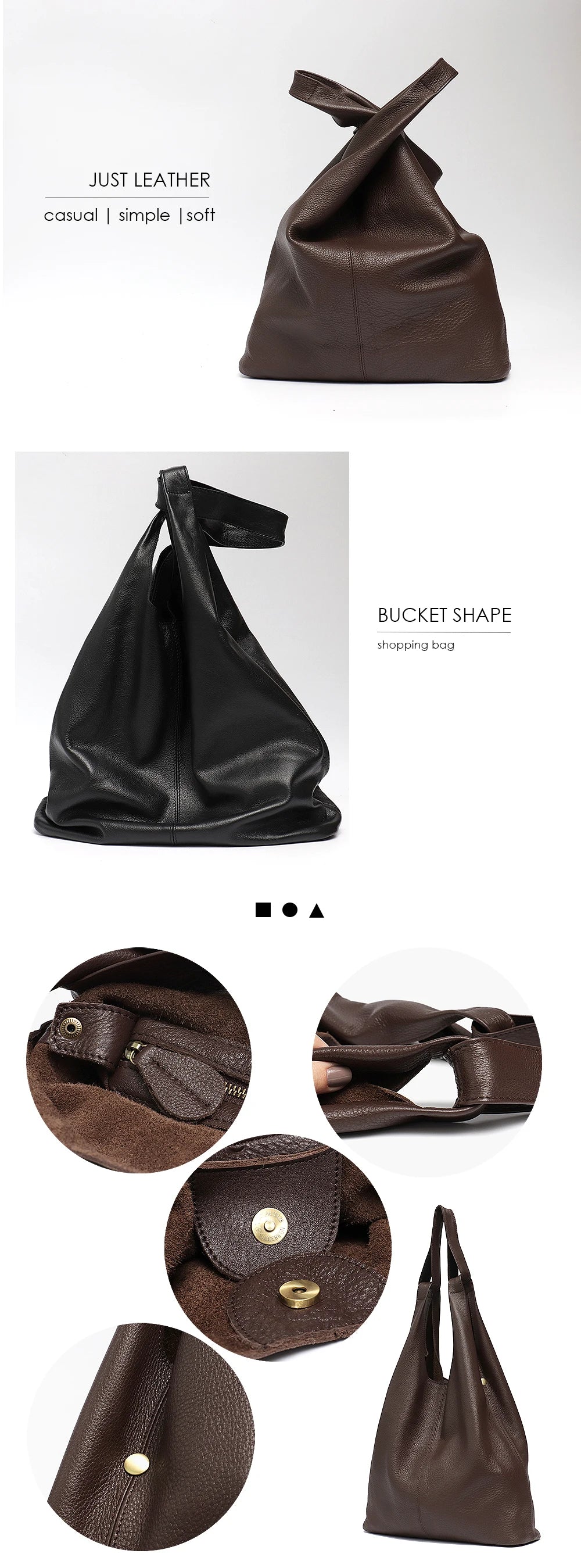 Grand sac épaule cuir de vache seau vintage femme – photo 11 – Frippin'Dealz