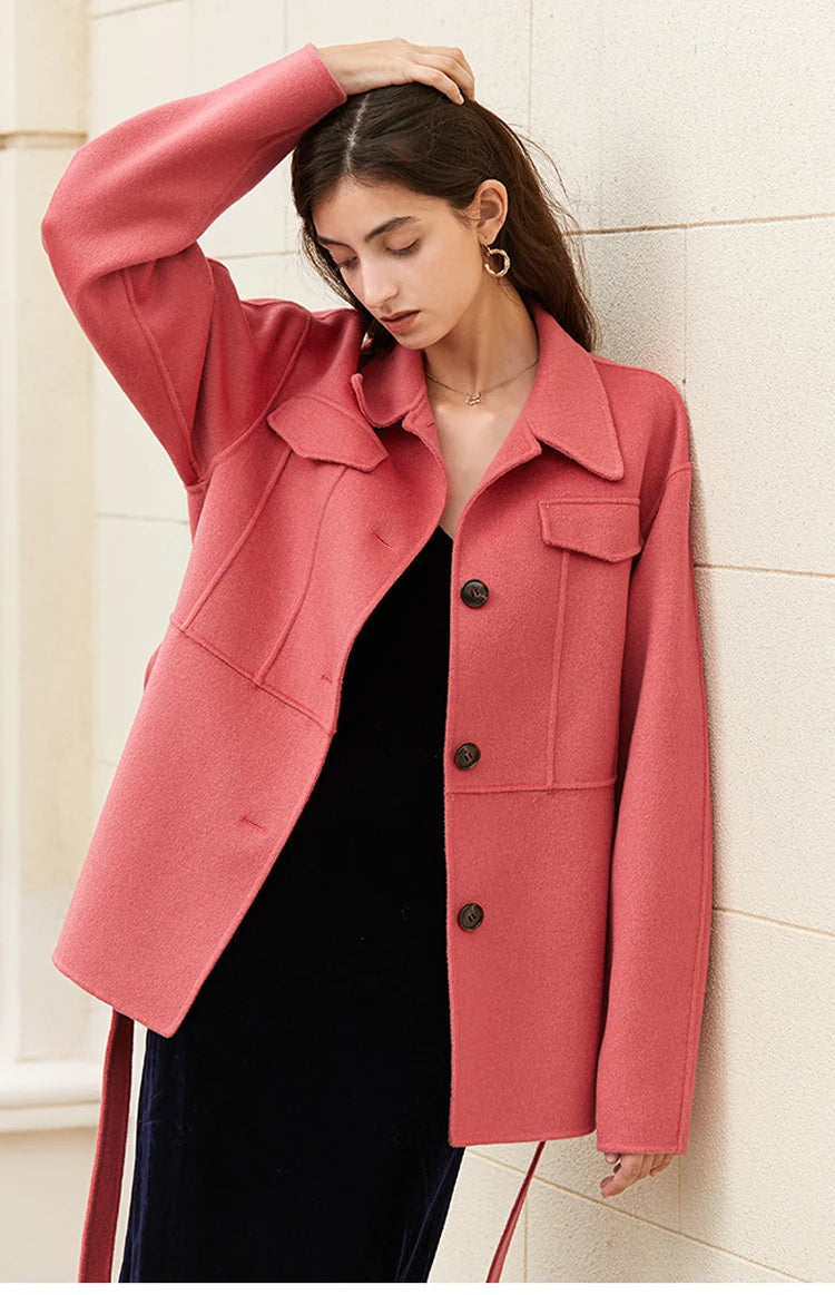 Manteau laine rose poudré ceinturé femme – photo 15 – Frippin'Dealz