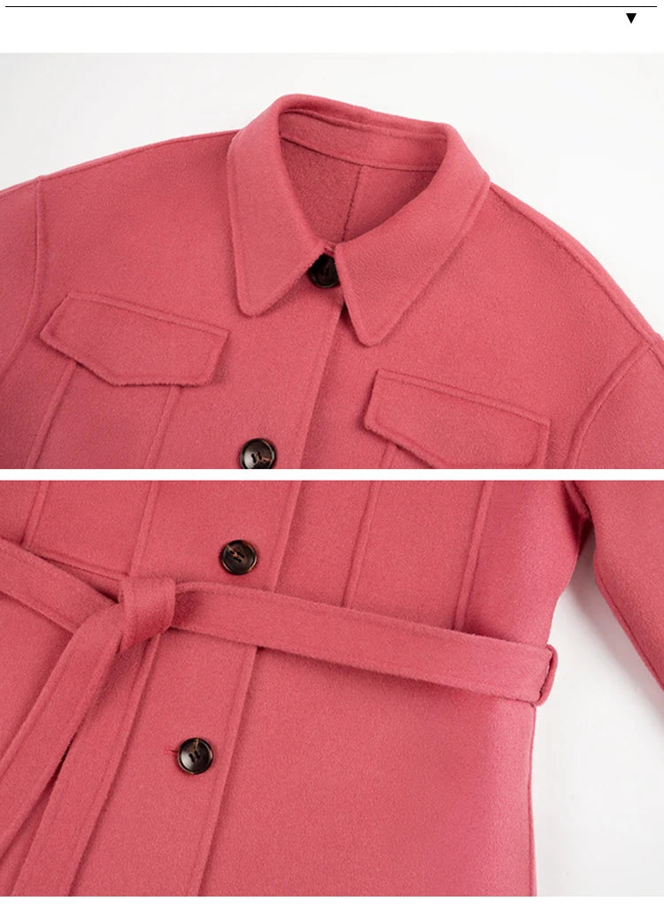 Manteau laine rose poudré ceinturé femme – photo 9 – Frippin'Dealz