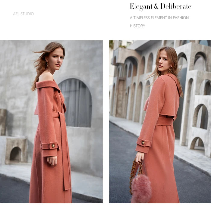 Manteau laine double boutonnage épaule asymétrique femme rouge corail – photo 10 – Frippin'Dealz