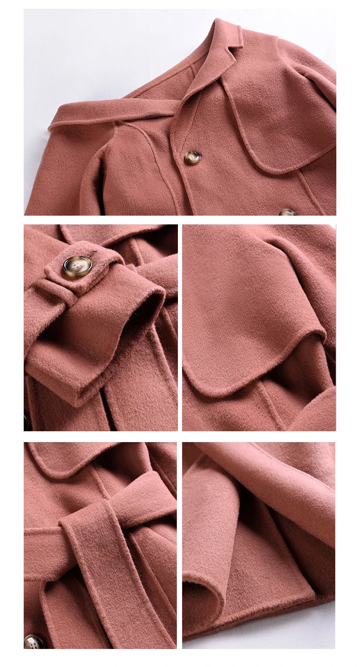 Manteau laine double boutonnage épaule asymétrique femme rouge corail – photo 23 – Frippin'Dealz