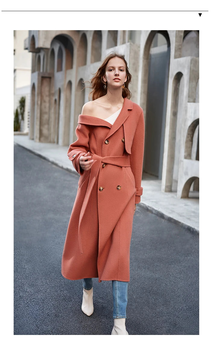 Manteau laine double boutonnage épaule asymétrique femme rouge corail – photo 13 – Frippin'Dealz