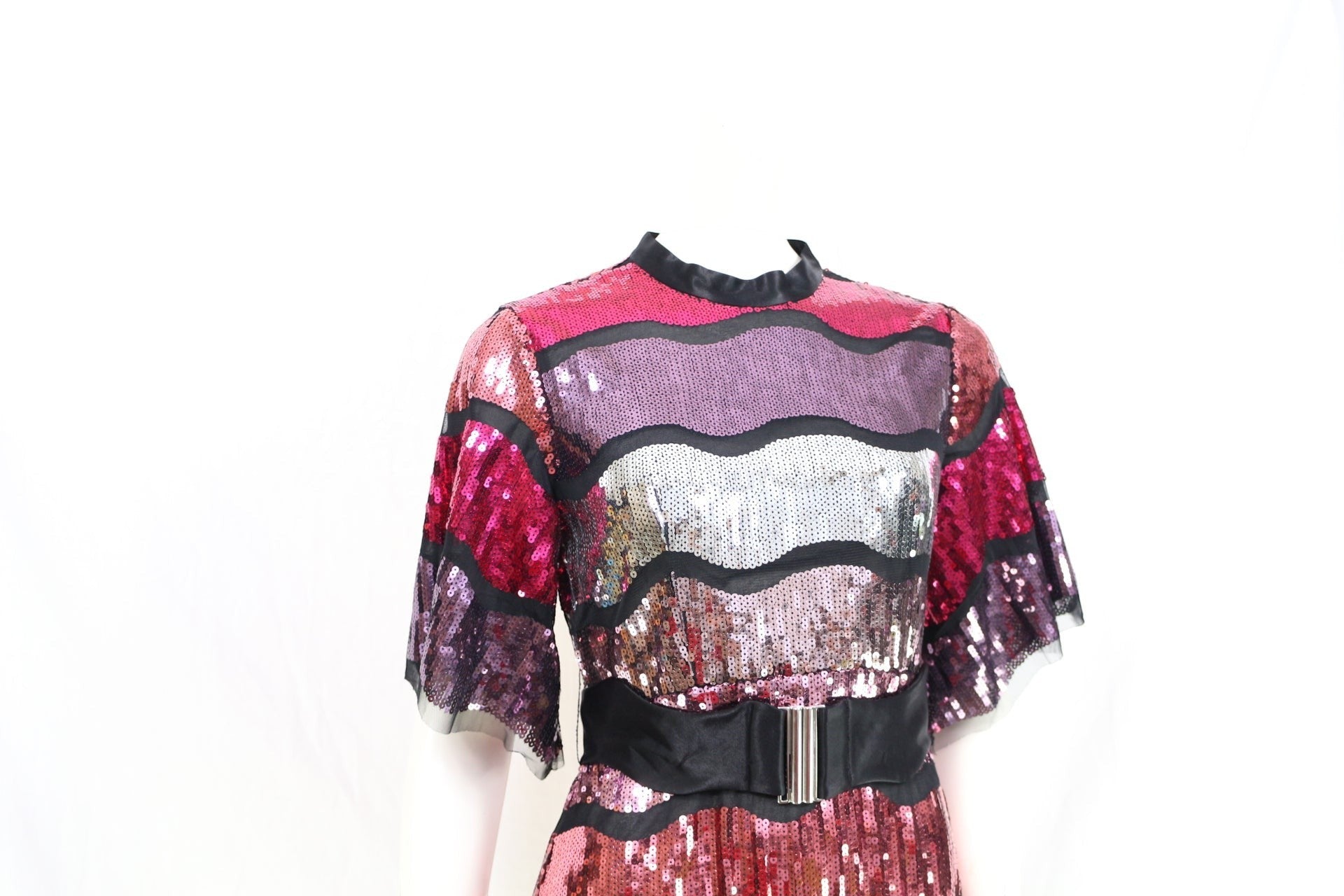 ZARA Sequin Midi Dress NWT Pink Silver Party Wedding Cocktail Belted Size S 3