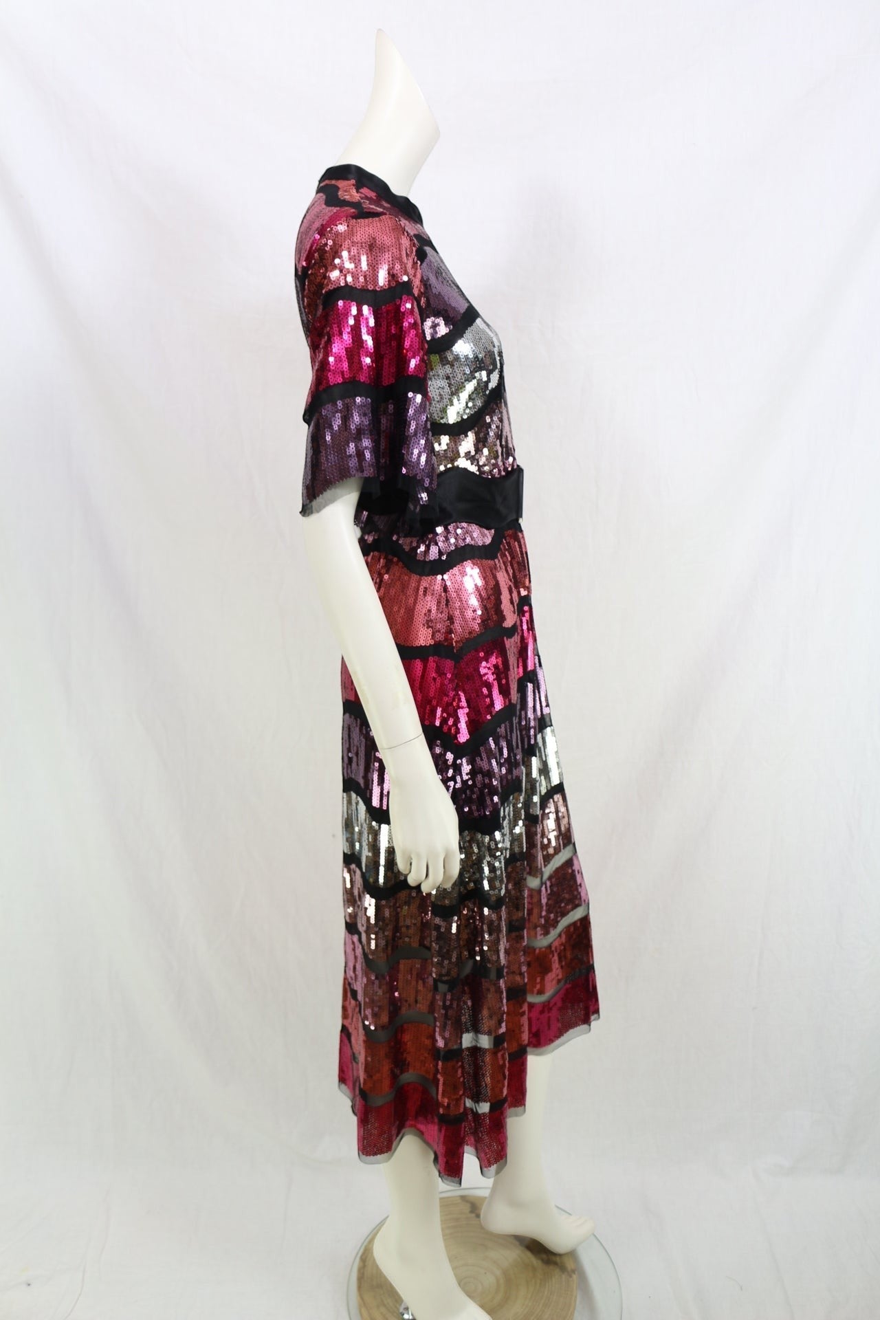 ZARA Sequin Midi Dress NWT Pink Silver Party Wedding Cocktail Belted Size S 5