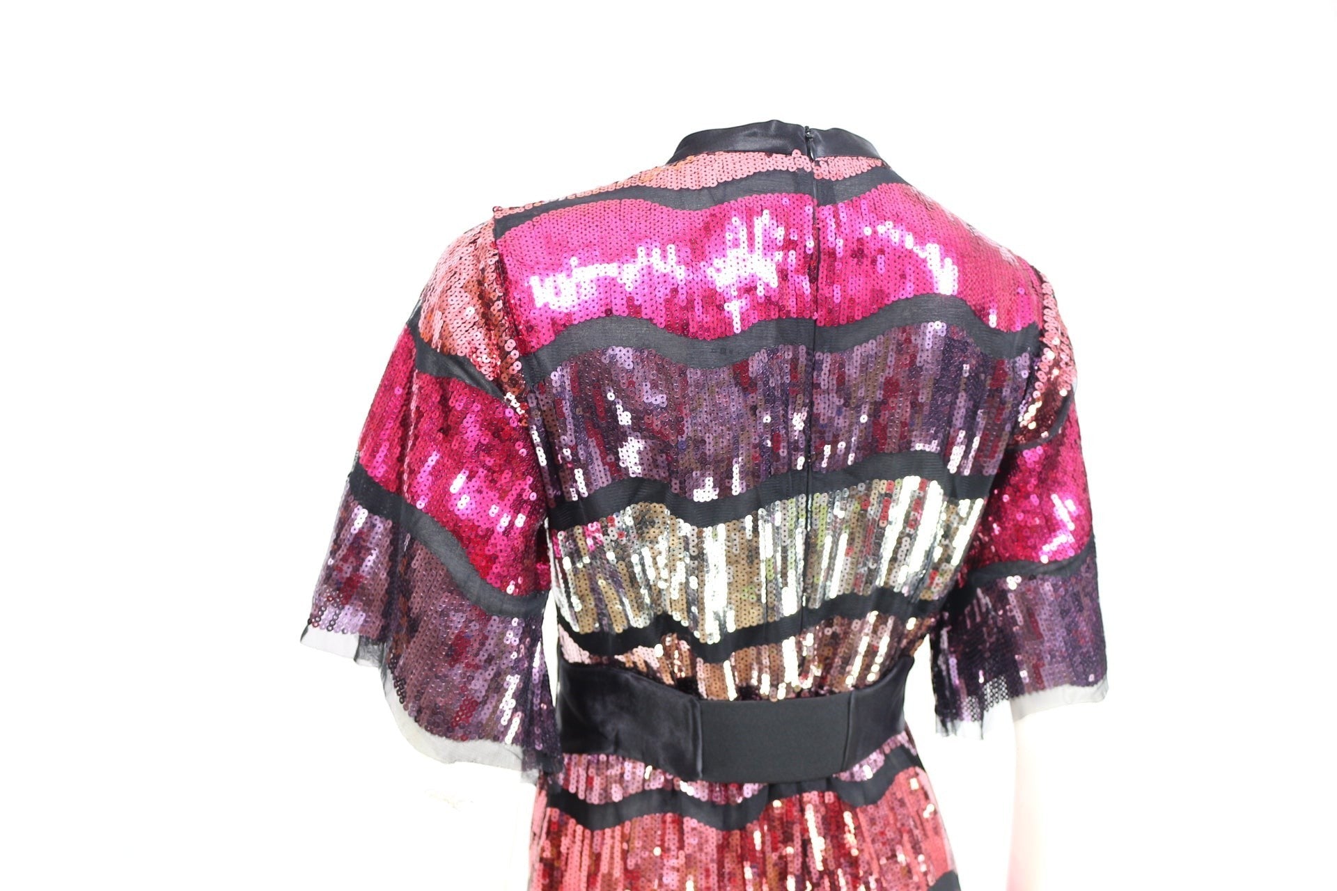 ZARA Sequin Midi Dress NWT Pink Silver Party Wedding Cocktail Belted Size S 6