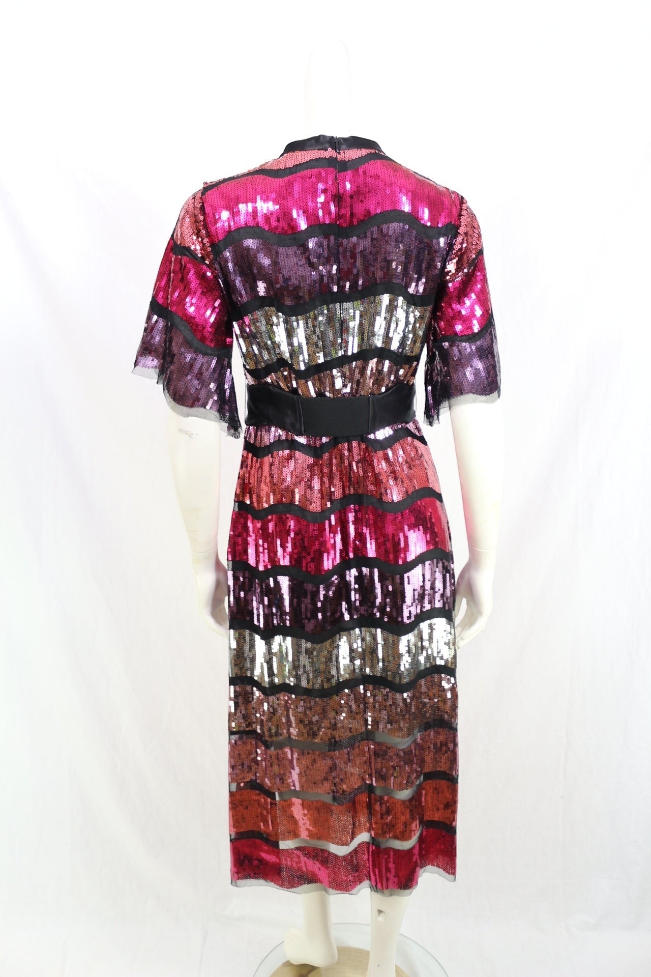 ZARA Sequin Midi Dress NWT Pink Silver Party Wedding Cocktail Belted Size S 7