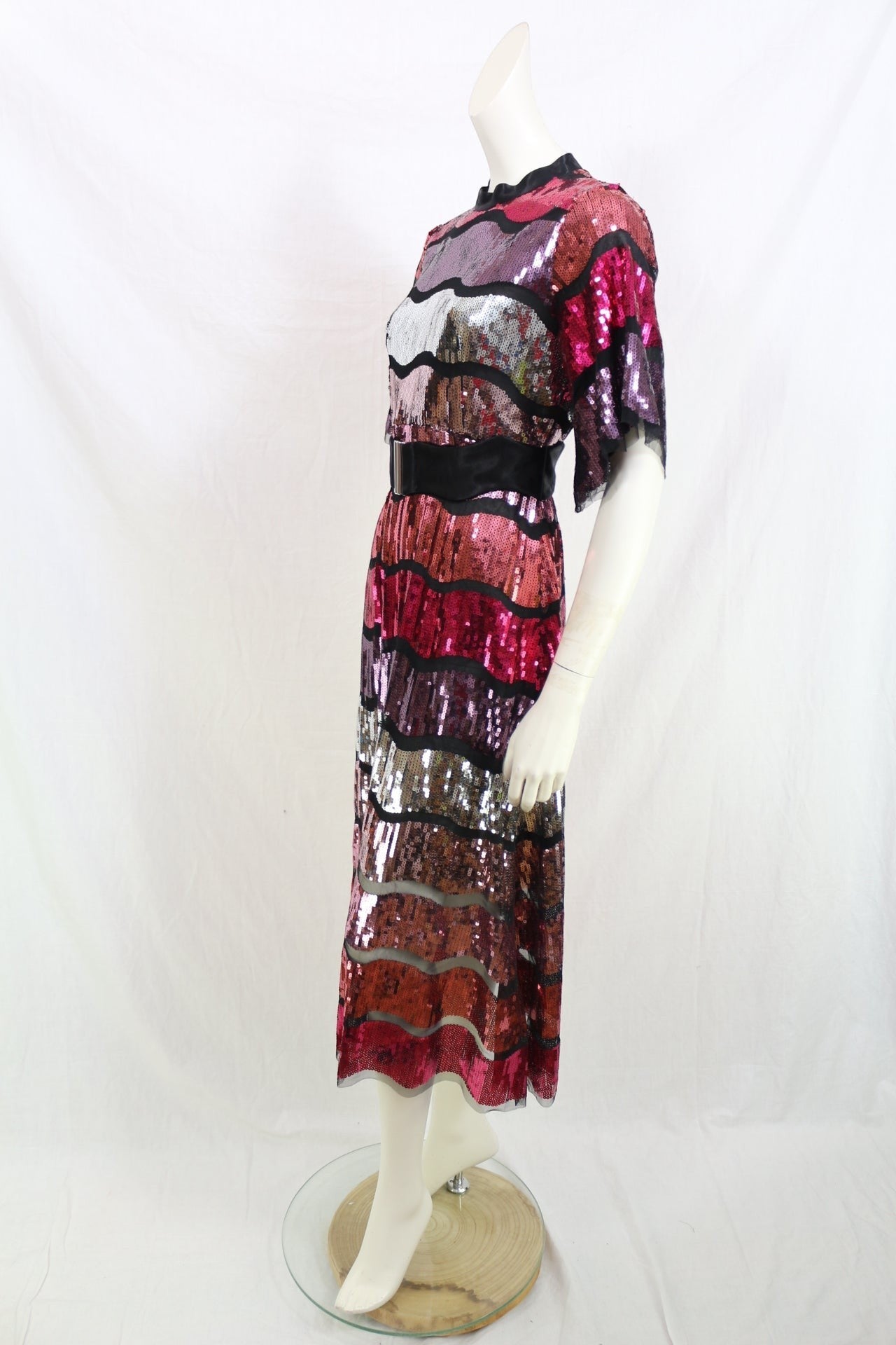 ZARA Sequin Midi Dress NWT Pink Silver Party Wedding Cocktail Belted Size S 8