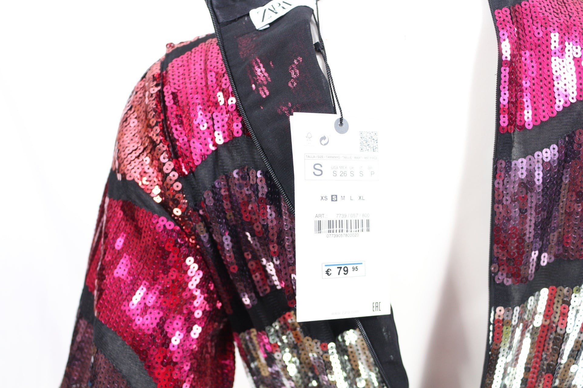 ZARA Sequin Midi Dress NWT Pink Silver Party Wedding Cocktail Belted Size S 10