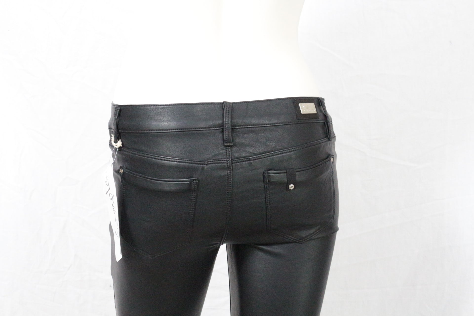 Love Denim Black Leather Biker Pants NWT Women Slim Rock Zipper Sample Size S M 3