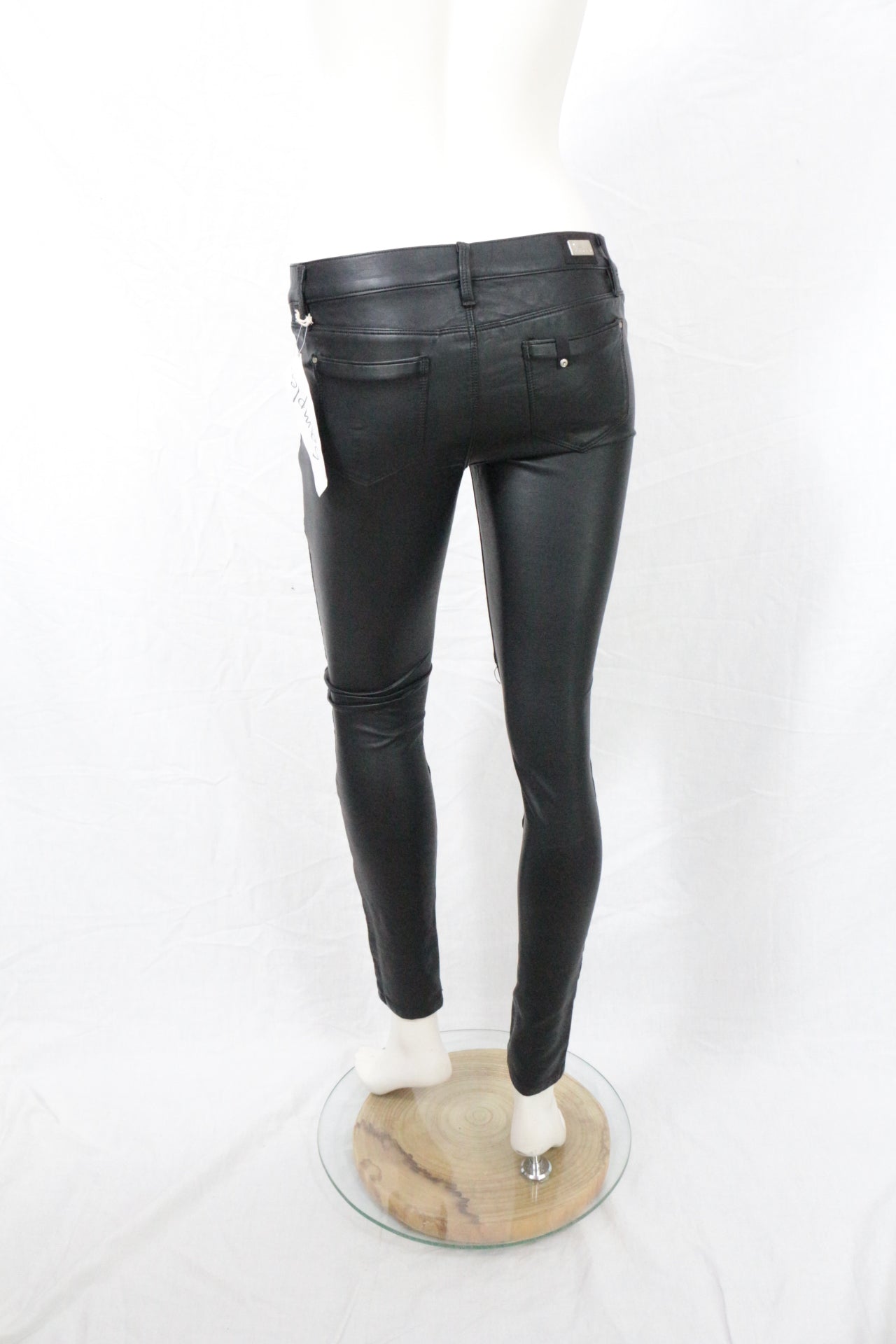 Love Denim Black Leather Biker Pants NWT Women Slim Rock Zipper Sample Size S M 5