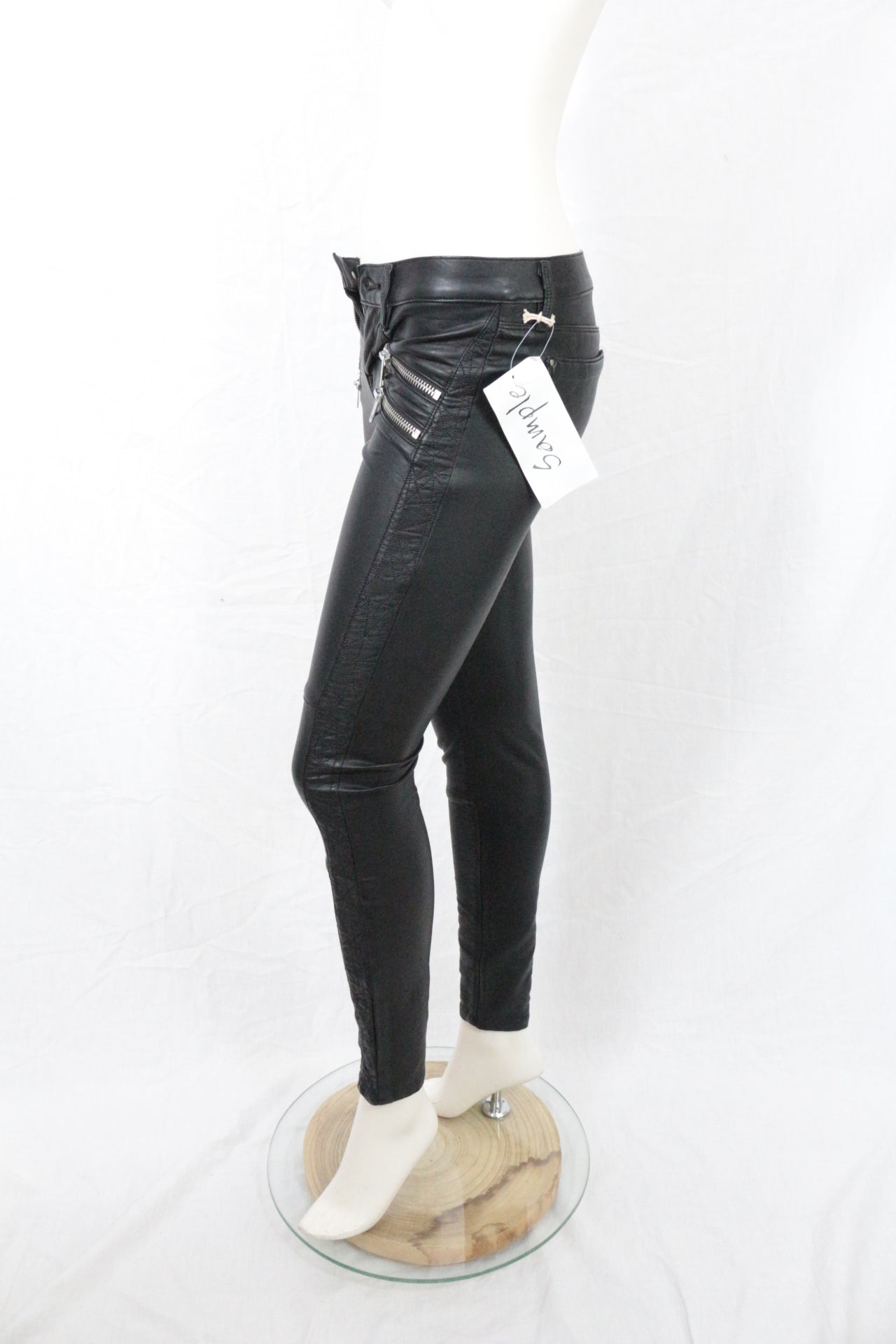 Love Denim Black Leather Biker Pants NWT Women Slim Rock Zipper Sample Size S M 6