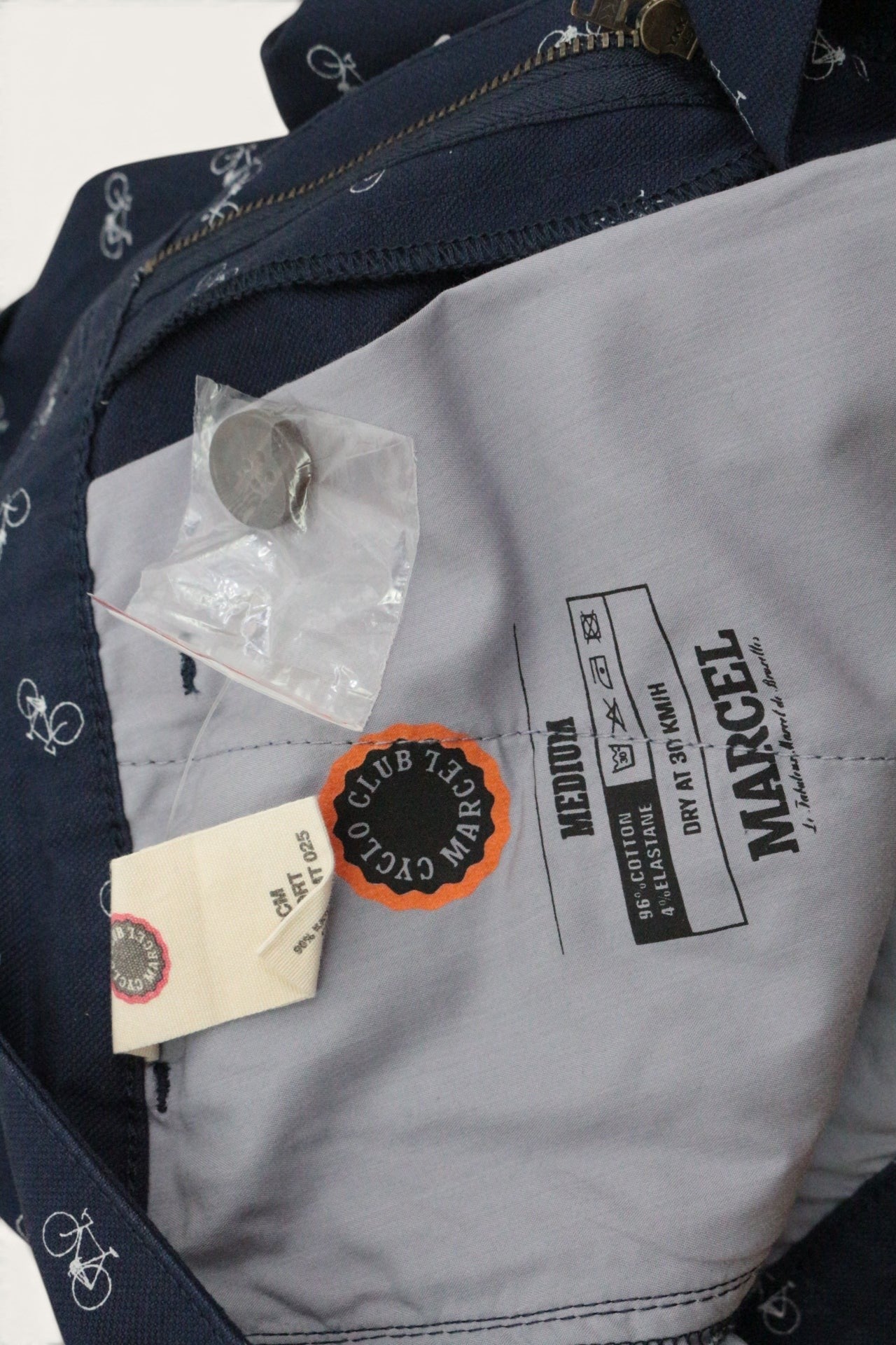 Marcel Cyclo Club Short Chino Homme Bleu Ciel Imprimé Vélos Coton Stretch  Neuf avec Étiquette 12