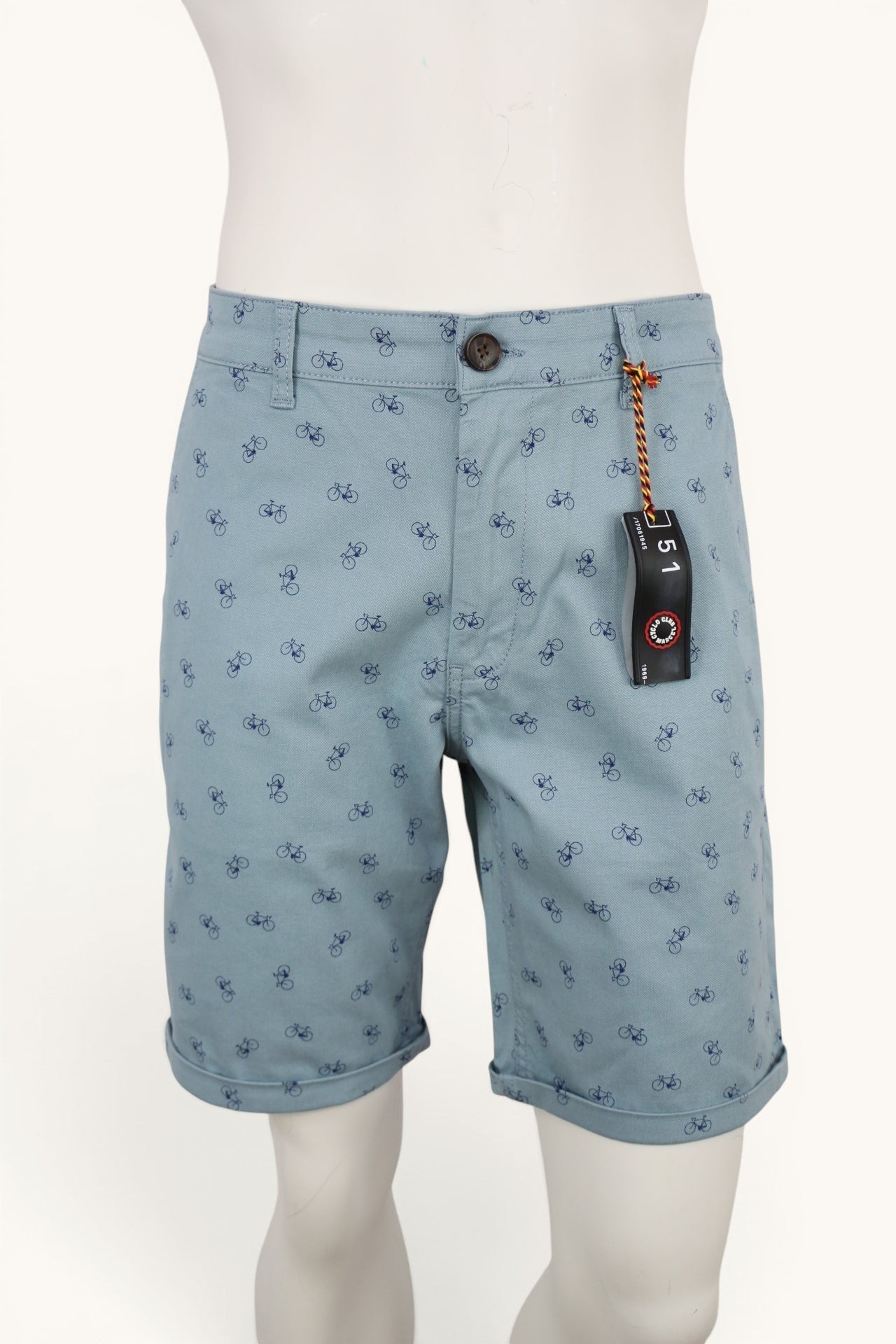 Marcel Cyclo Club Short Chino Homme Bleu Ciel Imprimé Vélos Coton Stretch  Neuf avec Étiquette 14