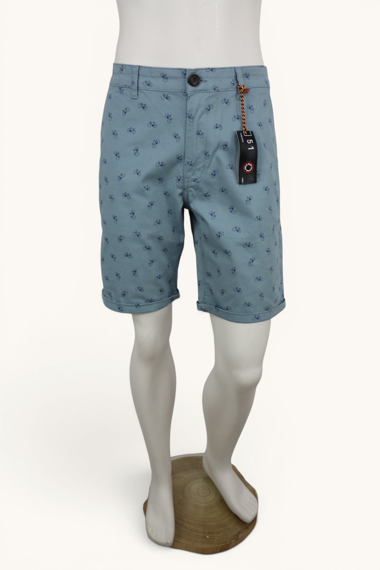 Marcel Cyclo Club Short Chino Homme Bleu Ciel Imprimé Vélos Coton Stretch  Neuf avec Étiquette 15