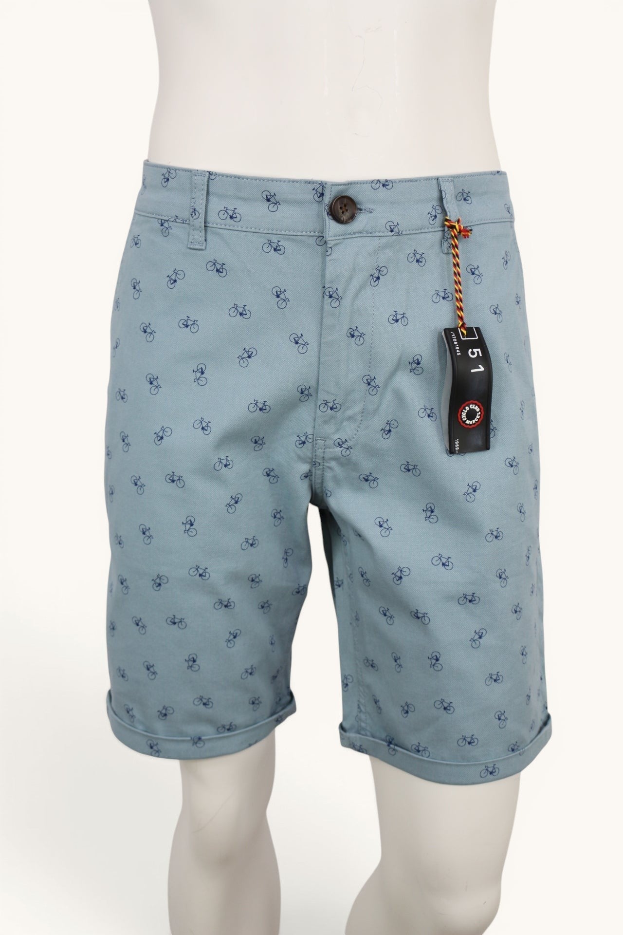Marcel Cyclo Club Short Chino Homme Bleu Ciel Imprimé Vélos Coton Stretch  Neuf avec Étiquette 16