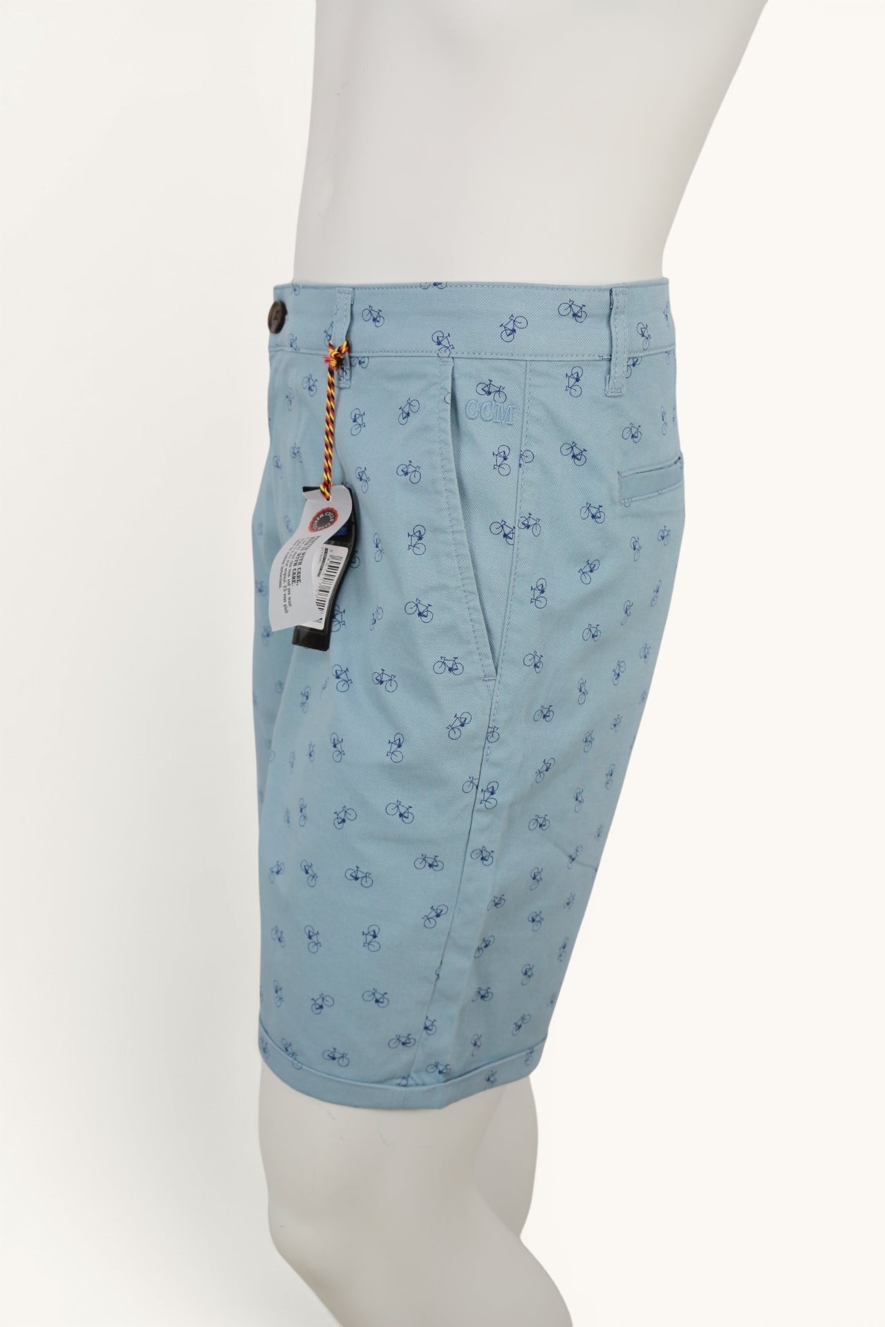Marcel Cyclo Club Short Chino Homme Bleu Ciel Imprimé Vélos Coton Stretch  Neuf avec Étiquette 20