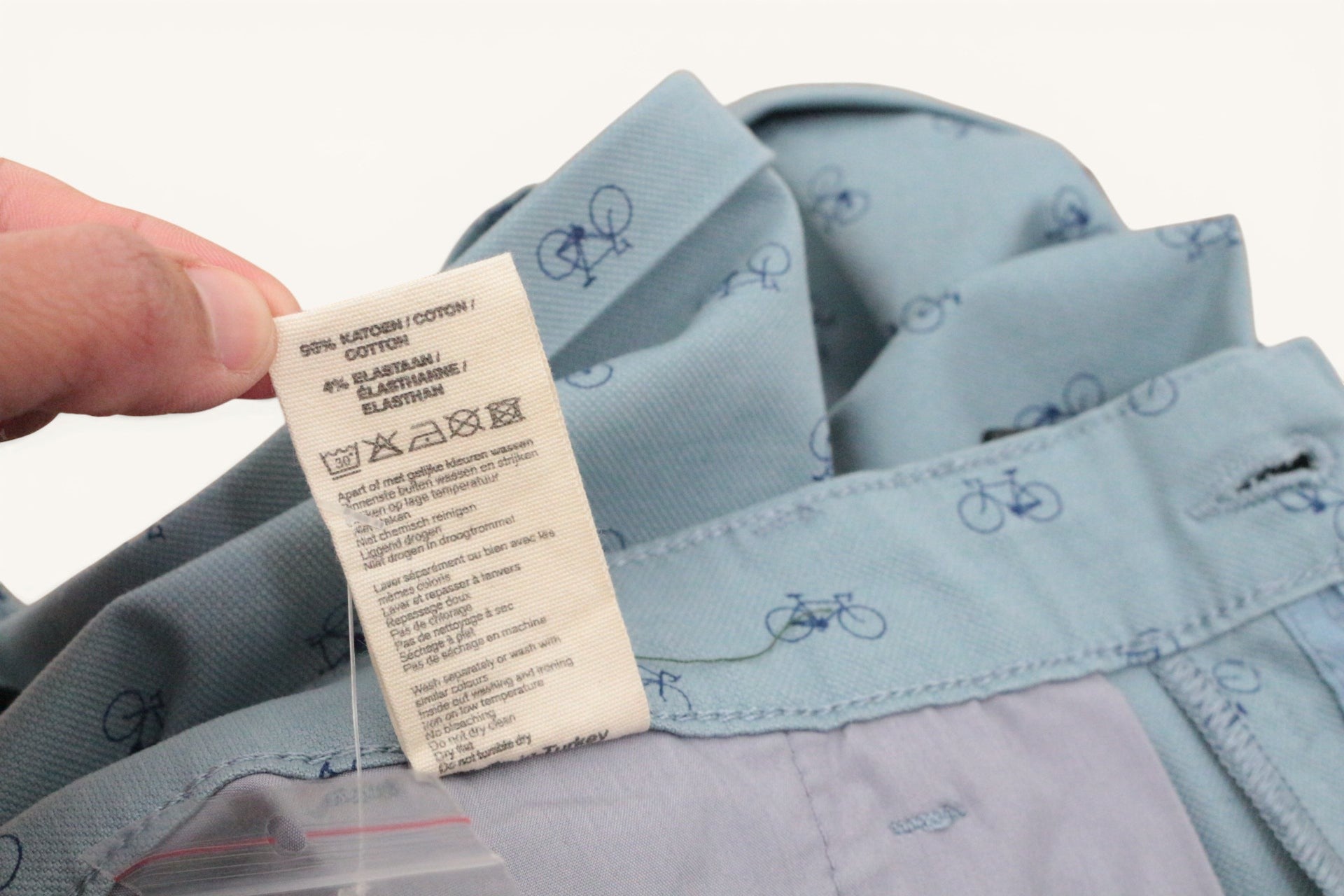 Marcel Cyclo Club Short Chino Homme Bleu Ciel Imprimé Vélos Coton Stretch  Neuf avec Étiquette 23