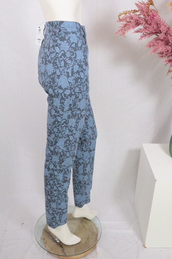 Pantalon imprimé floral bleu et gris taille Fr 38 bohème chic 4