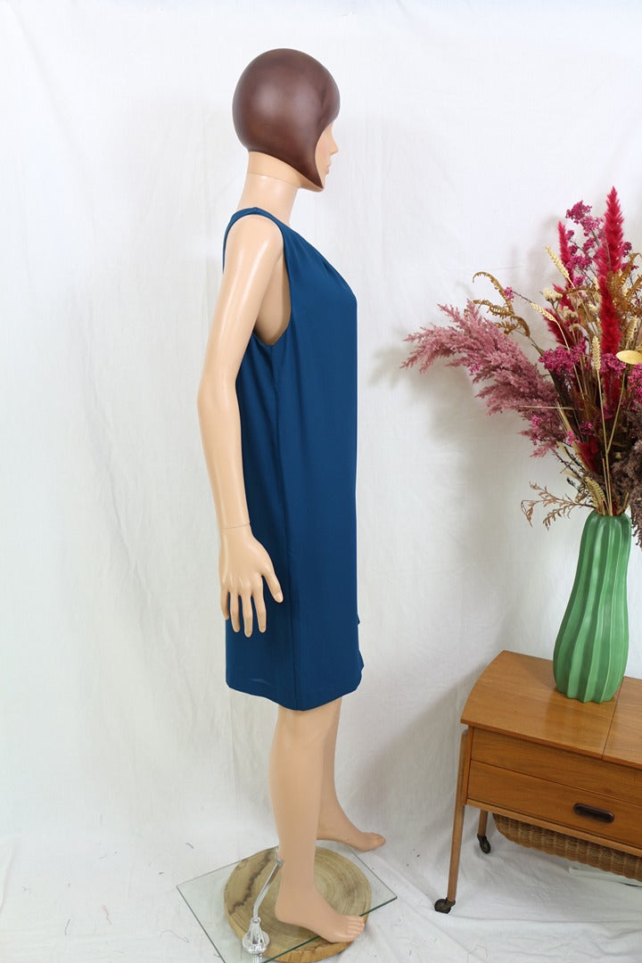 Robe H&m bleue sans manches col rond plissé taille 40 3