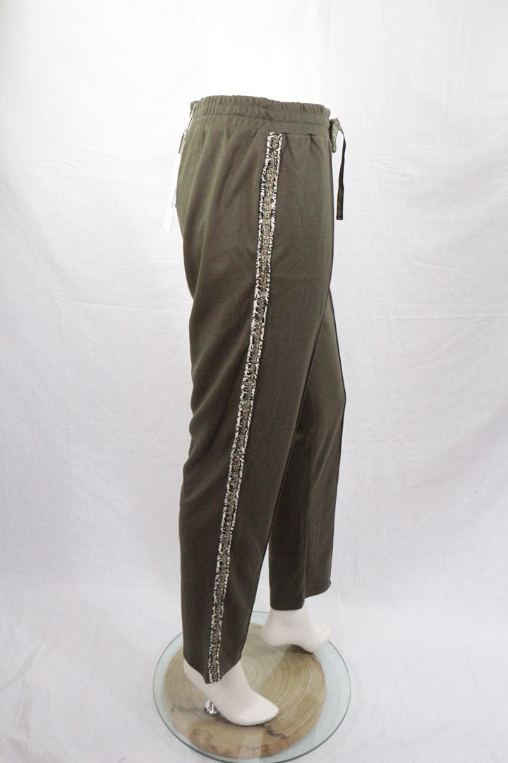Pantalon de survêtement K Design kaki bandes pailletées L 2